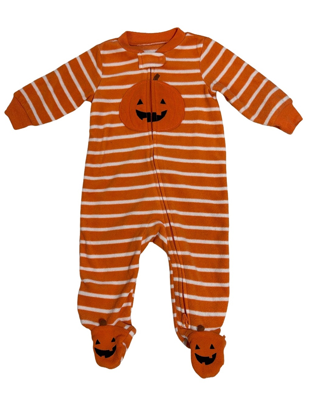 Carter's Halloween Pumpkin Striped Fleece Footed Pajamas 6M Sleep N Play NWOT